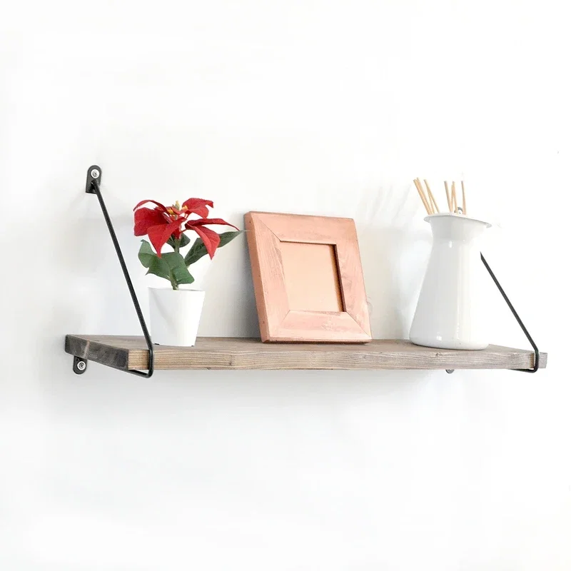 Cele mai noi - Raft de perete, nuc-negru, 60 cm, suport metalic minimalist
