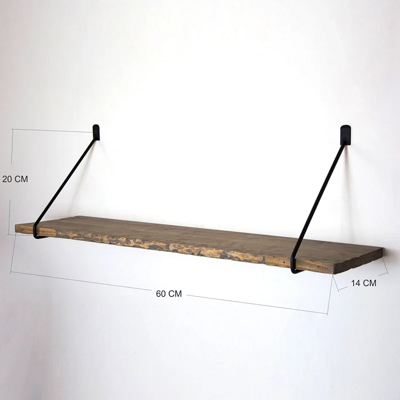 Raft de perete, nuc-negru, 60 cm, suport metalic minimalist [3]