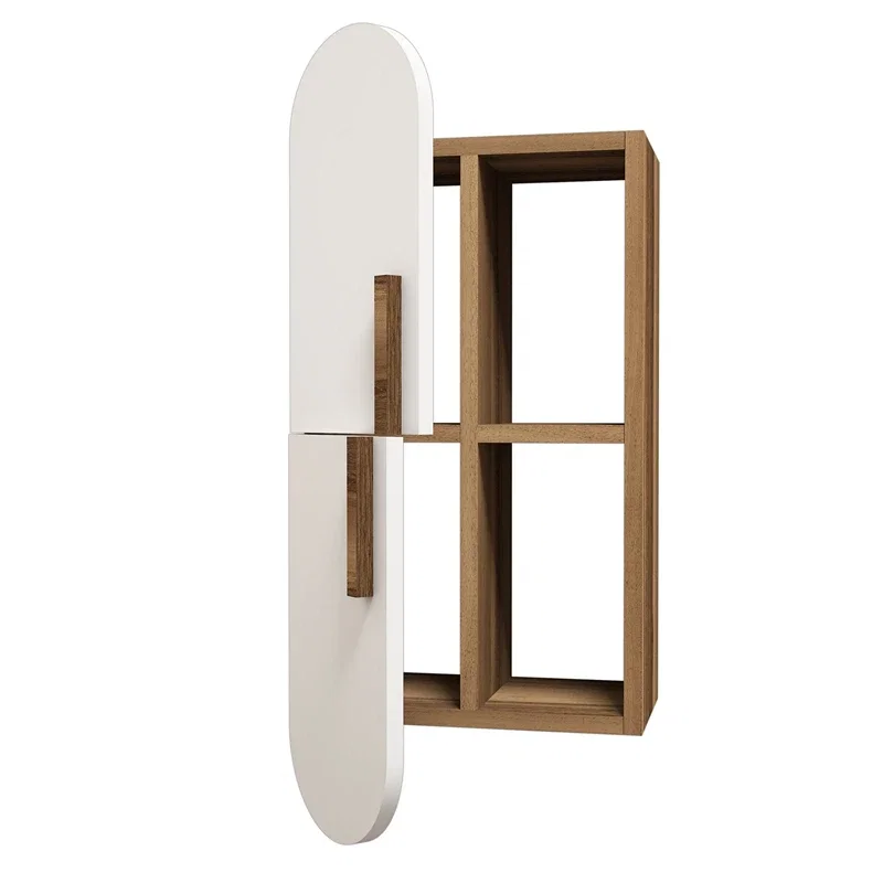 Raft de perete Rose, stil elegant, nuc si alb, cu usa si spatiu de depozitare, 60 cm [2]