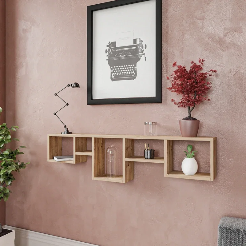 Cele mai noi - Raft de perete stejar, design modern, compartimente multiple, 120 cm