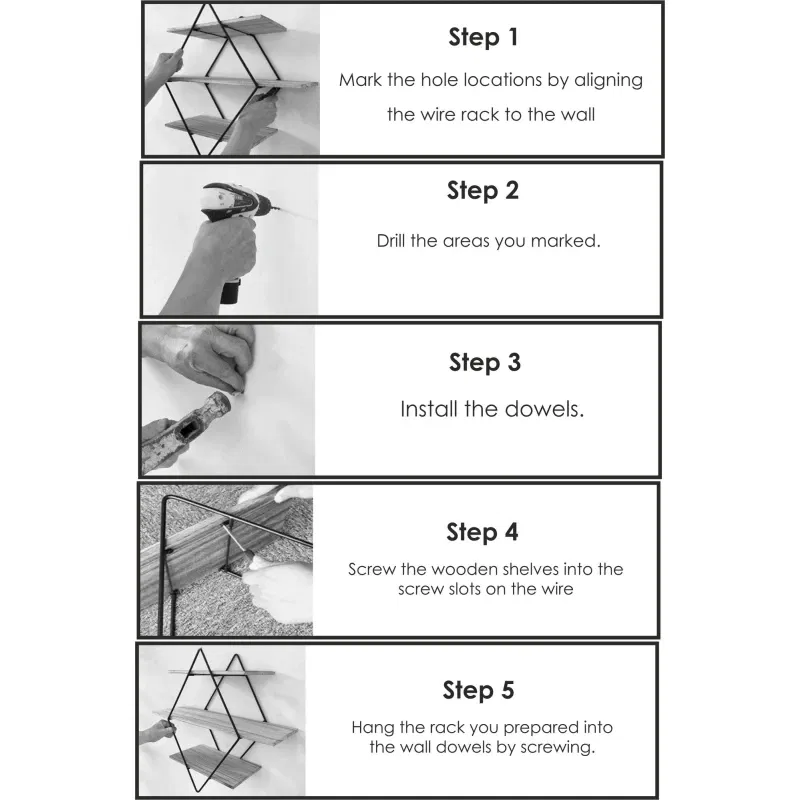 Raft decorativ de perete, nuc-negru, 60 cm, cadru metalic geometric [9]