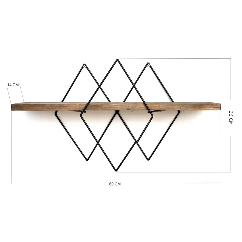 Raft decorativ de perete, nuc-negru, 60 cm, design geometric modern [5]