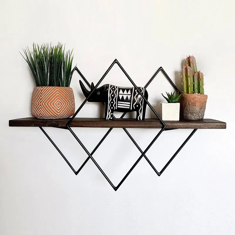 Raft decorativ de perete, nuc-negru, 60 cm, design geometric modern [1]