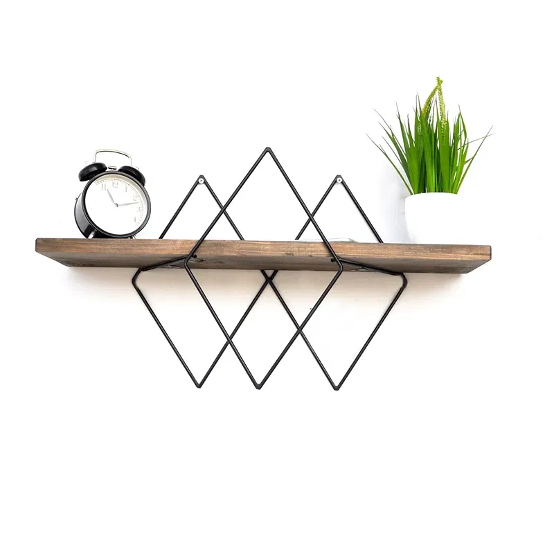 Raft decorativ de perete, nuc-negru, 60 cm, design geometric modern [2]
