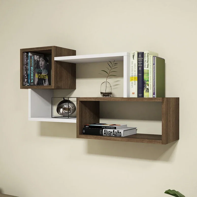 Raft perete Afro, design modern, alb si nuc, spatiu depozitare [1]