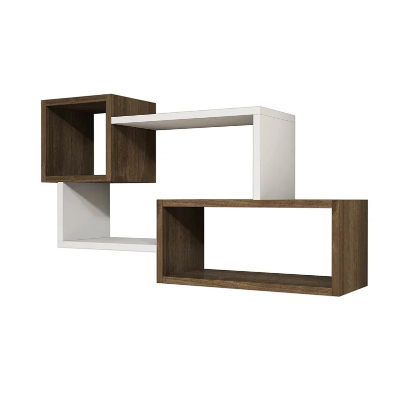 Raft perete Afro, design modern, alb si nuc, spatiu depozitare [3]