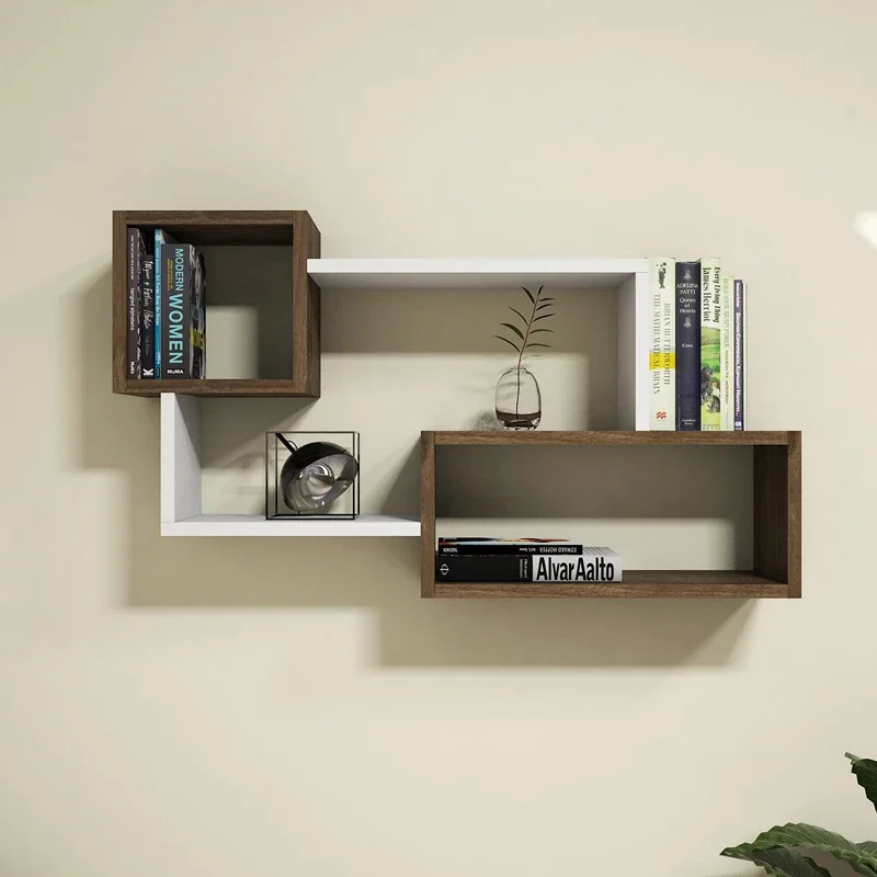 Cele mai noi - Raft perete Afro, design modern, alb si nuc, spatiu depozitare