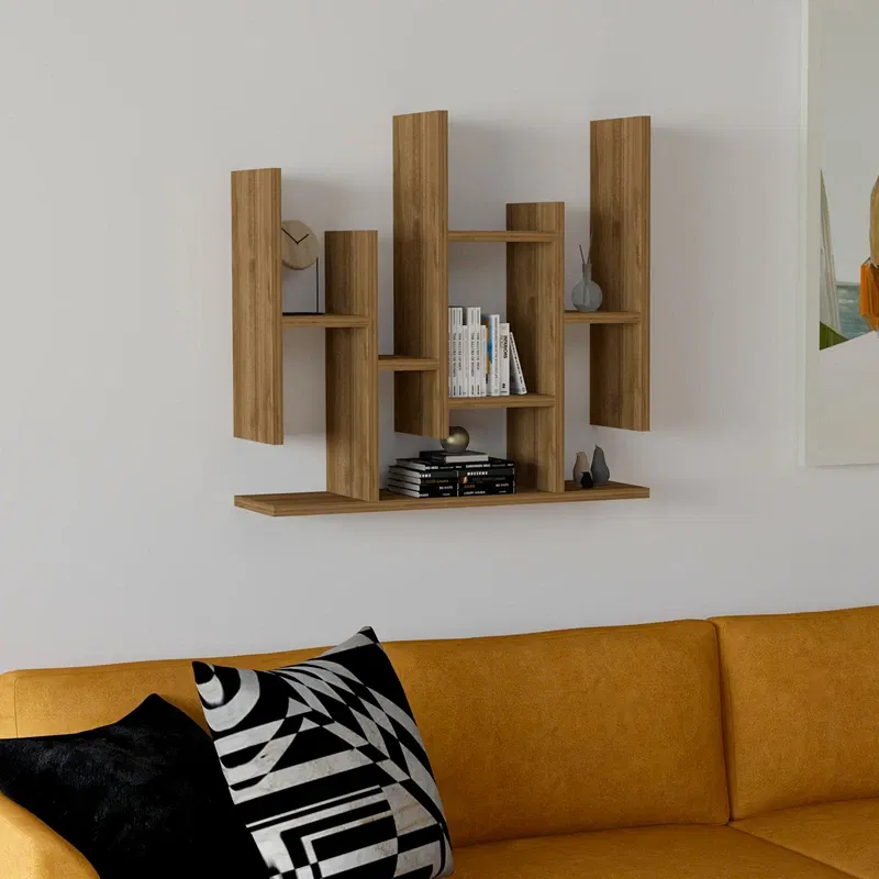 Raft perete Flower, design modern, culoare nuc, organizare eficienta [0]