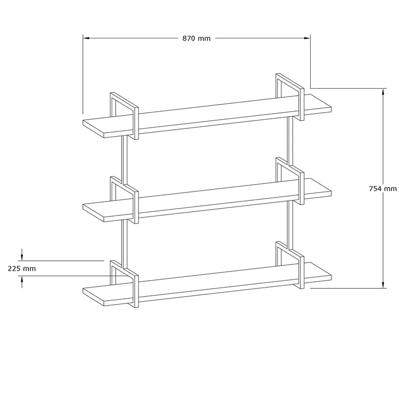 Raft perete lemn nuc, polite suspendate si suport metalic modern [5]