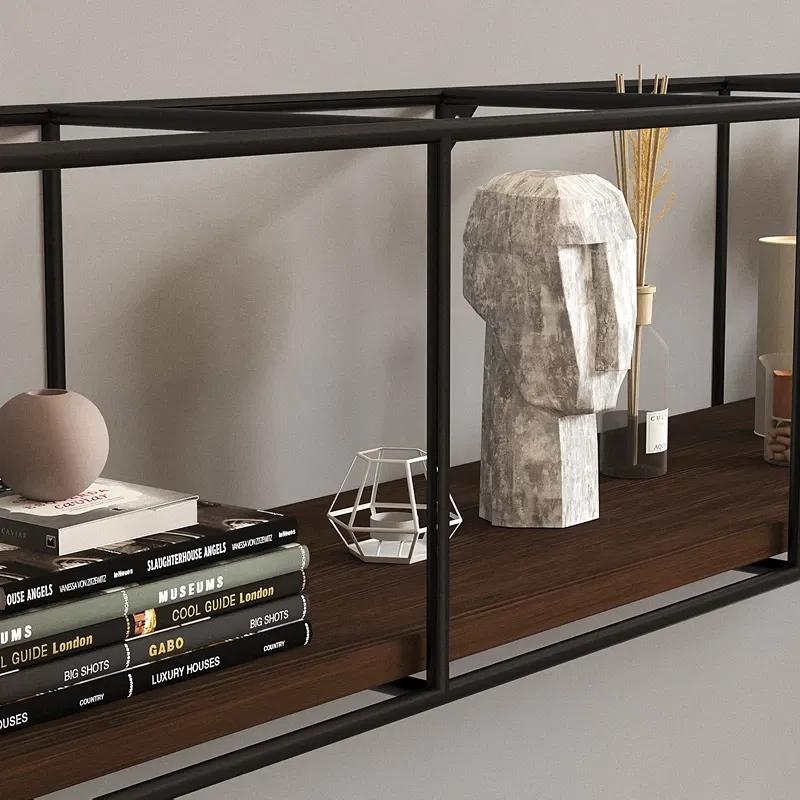 Raft perete Miray, lemn de pin, cadru metalic, culoare nuc-negru [2]