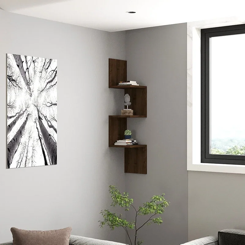 Raft perete nuc in zigzag, 4 polite moderne pentru decor [0]
