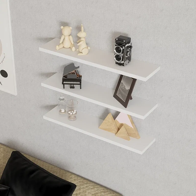 Raft suspendat alb, 3 polite moderne, depozitare si decor perete [0]