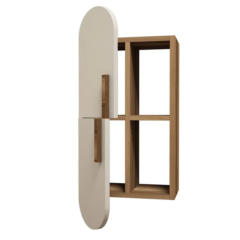 Raft suspendat Rose, design modern, nuc si crem, cu usa si rafturi, 60 cm [2]