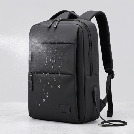 Rucsac calatorie si laptop 15.6 inch Gentleman Tech cu Port USB, 42x30x12 cm, Bagaj de mana gratuit avion WizzAir/Ryanair, Material impermeabil Oxford, Negru [2]