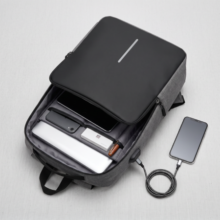 Rucsac Laptop Business cu Port USB, Slim, 45x31 cm, Compartimente multiple, Gri-Negru [1]