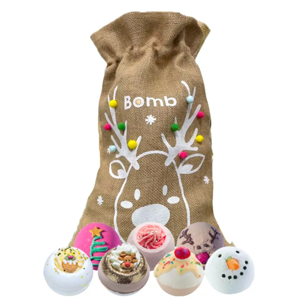 Cadouri pentru Iubita - Sac Set cadou 7 bombe de baie Ren de Craciun