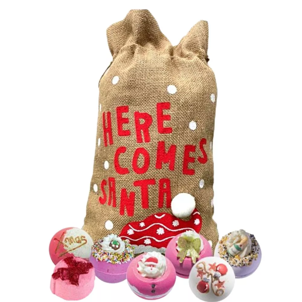 Cadouri pentru Iubita - Sac Set cadou 7 bombe de baie, Vine Mos Craciun