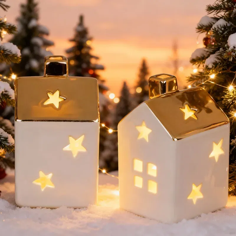 Cadouri pentru Iubita - Set 2 casute magice de Craciun cu LED