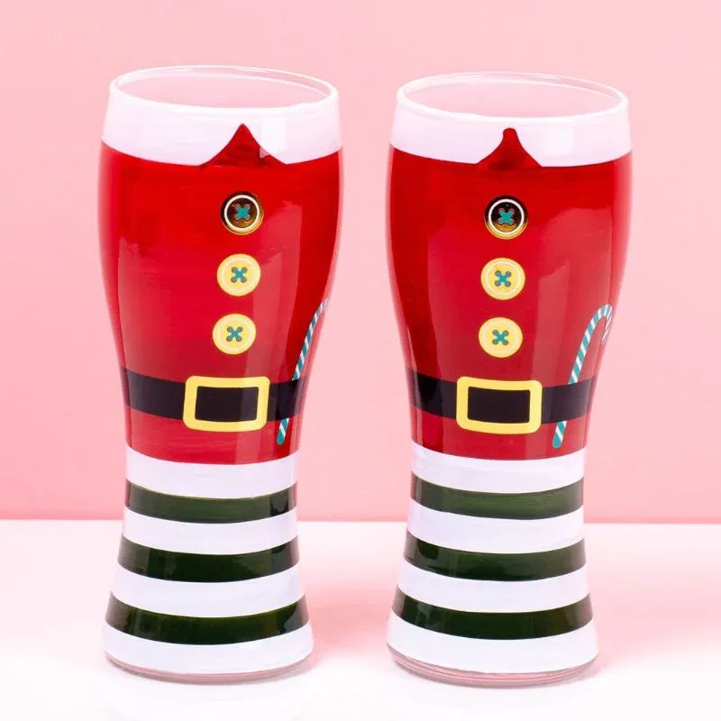 Cadouri pentru Iubit - Set 2 pahare bere, costumul lui Mos Craciun