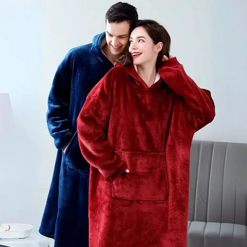 SET 2 Paturi cu maneci si gluga pentru Cupluri, Rosu si Albastru, 135 cm [3]