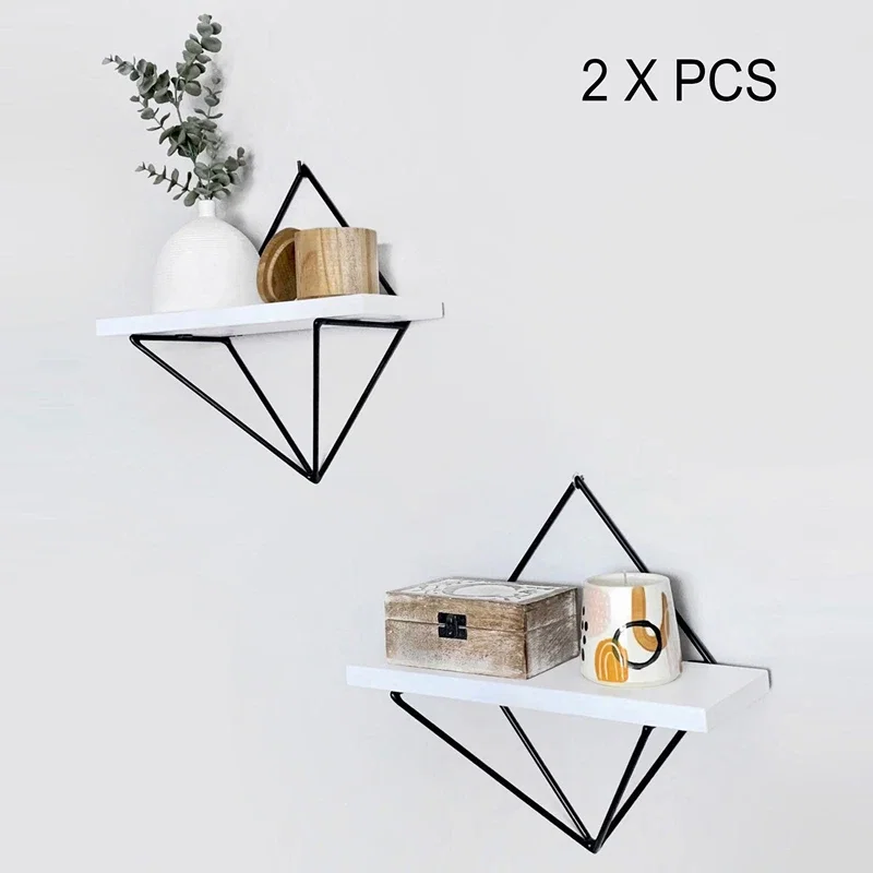 Set 2 rafturi de perete alb-negru, 22 cm, cadru metalic geometric [0]