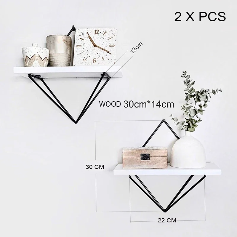 Set 2 rafturi de perete alb-negru, 22 cm, cadru metalic geometric [1]