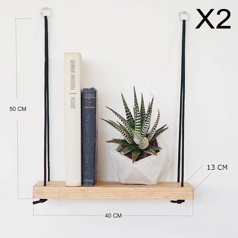 Set 2 rafturi de perete, nuc, 40 cm, design modern cu suport metalic [3]