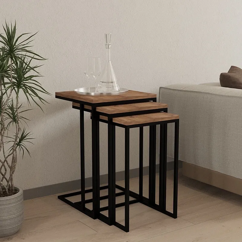 Set 3 masute Stoli, stejar atlantic, design industrial, 61,8 cm [0]