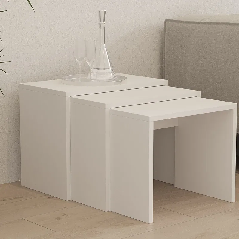 Set 3 masute suprapuse Grops, alb, design minimalist, 50 cm [1]