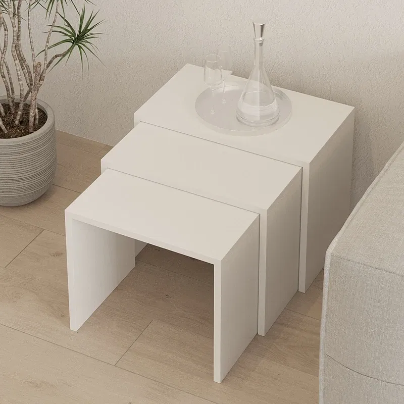 Set 3 masute suprapuse Grops, alb, design minimalist, 50 cm [0]