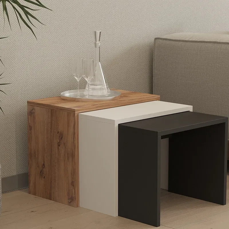 Set 3 masute suprapuse Gul, antracit, stejar si alb, design modern, 46 cm [1]