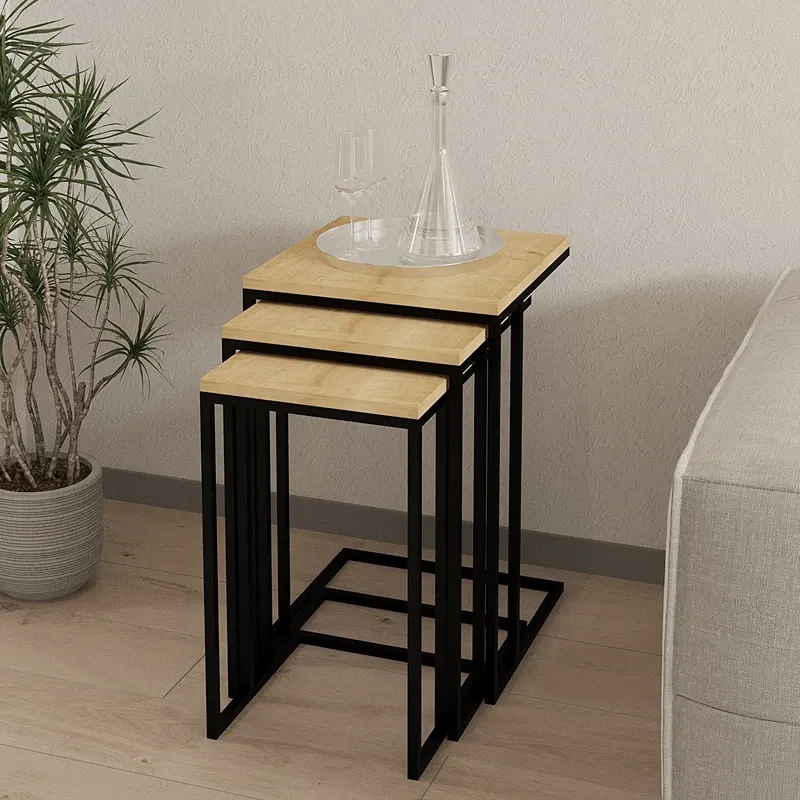 Set 3 masute suprapuse Roma, negru safir, design industrial, 61,8 cm [0]