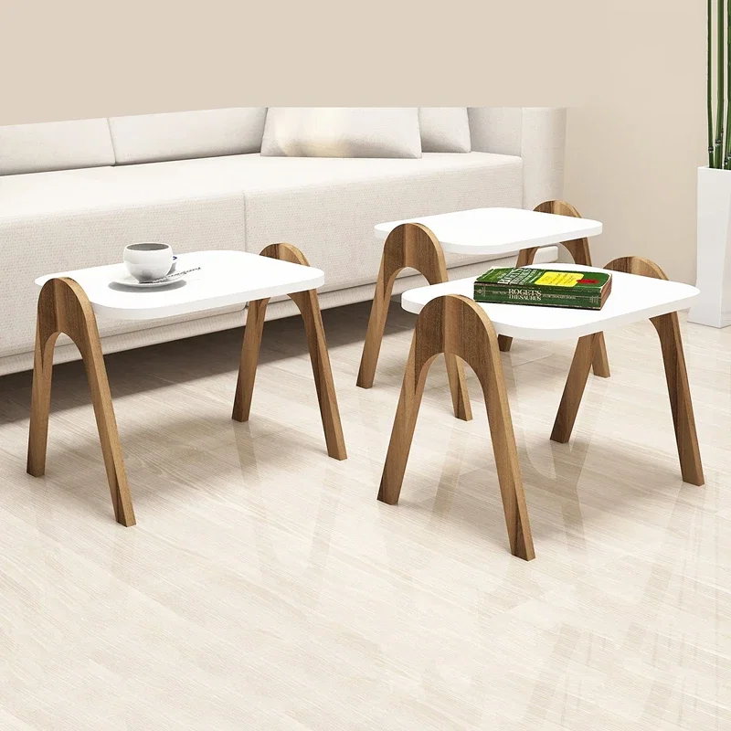 Cele mai noi - Set 3 mese suprapuse Paris, design elegant, alb si nuc, structura compacta, 48 cm