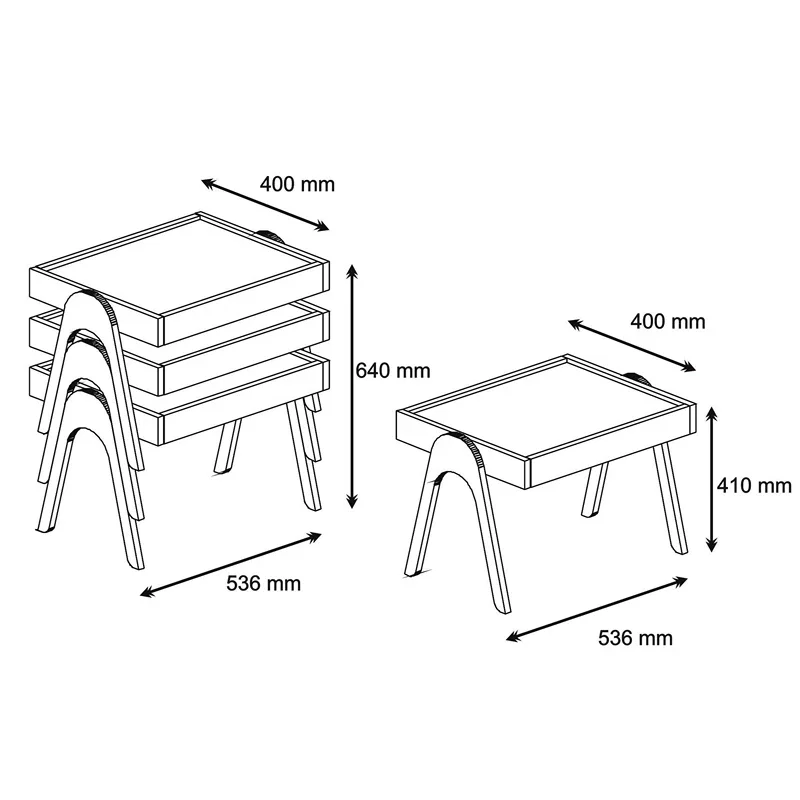 Set 3 mese suprapuse Roma, design modern, finisaj nuc, 53 cm [4]