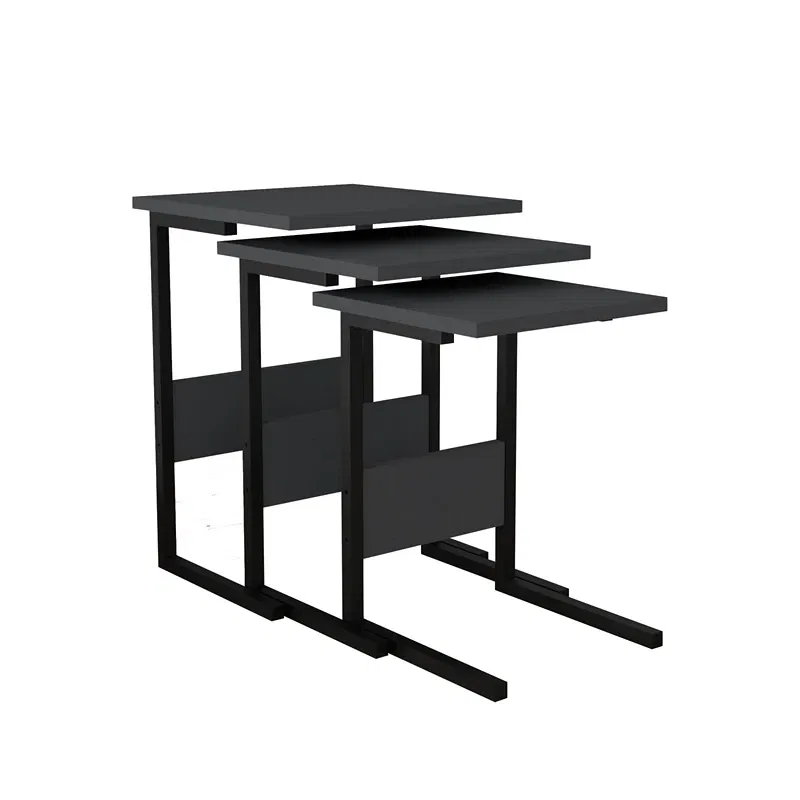 Set 3 mese suprapuse Sali, design modern, negru si antracit, picioare metalice, 40 cm [2]