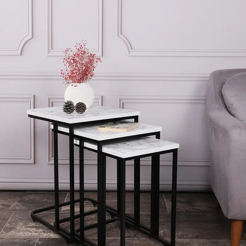 Set 3 mese suprapuse Zigon, alb negru, structura metalica [1]