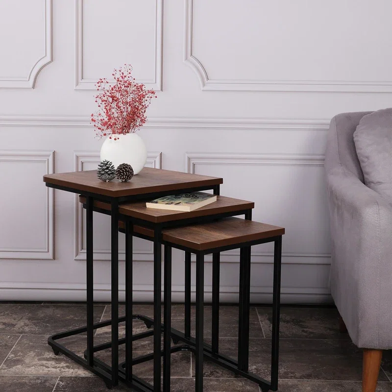 Cele mai noi - Set 3 mese suprapuse Zigon, nuc negru, structura metalica