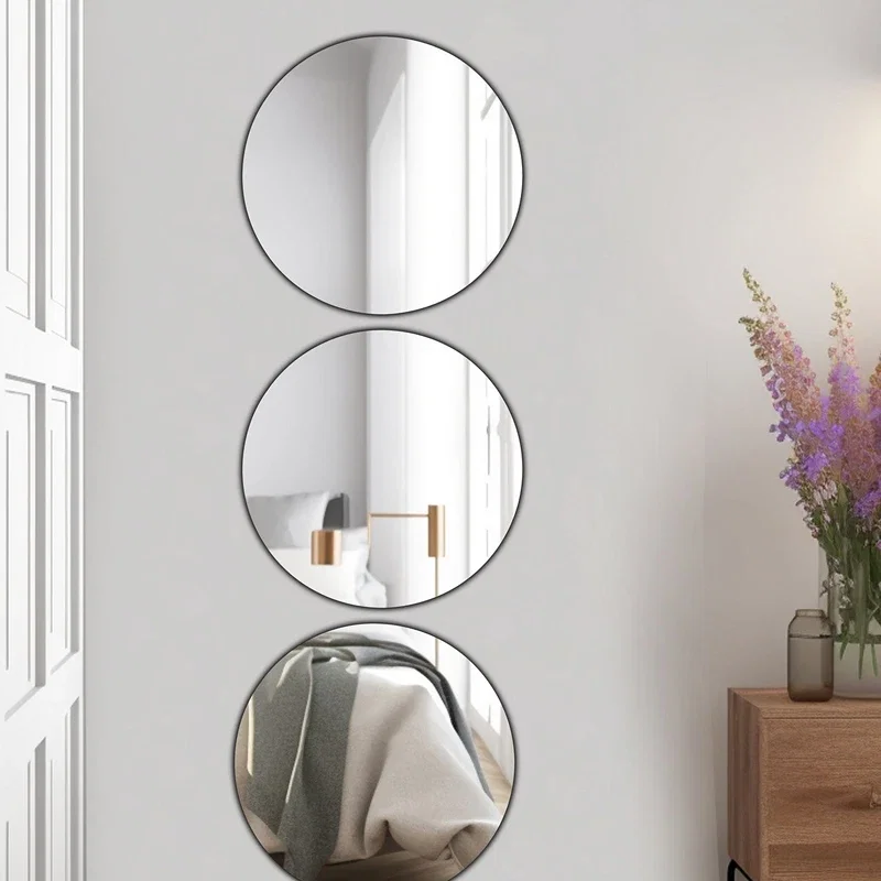 Set 3 oglinzi rotunde, argintii, 30 cm diametru, acrilice, montaj usor [1]