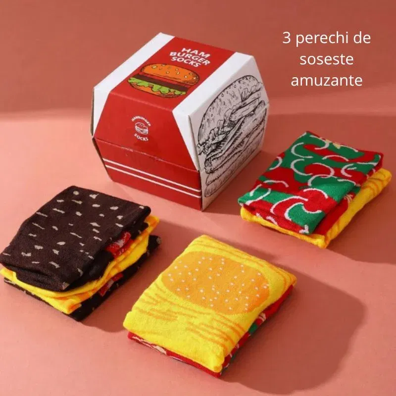 Set 3 perechi sosete amuzante hamburger [8]