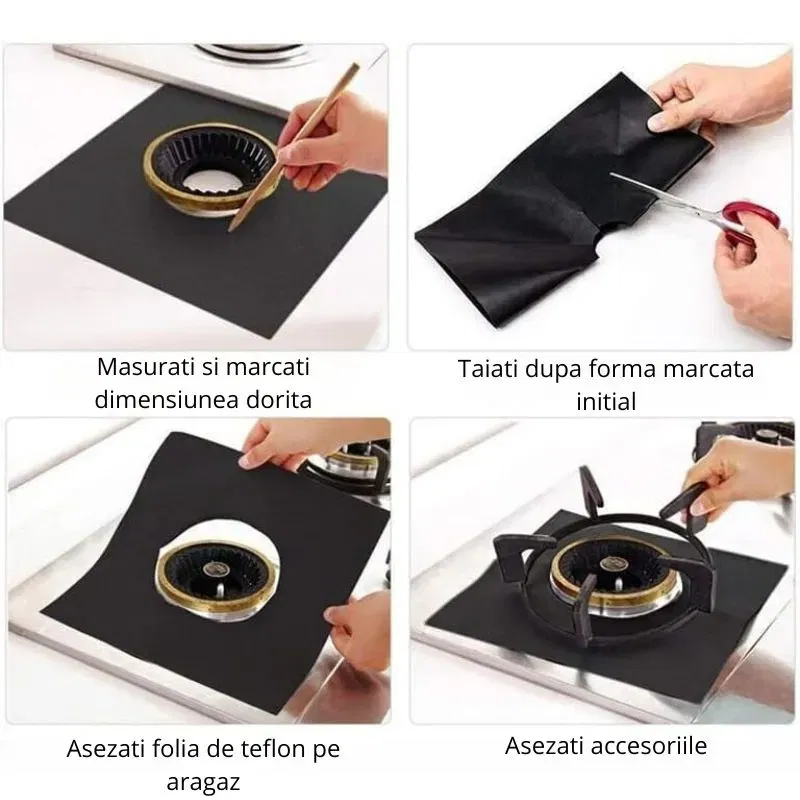 Set 4 folii teflon pentru aragaz reutilizabile si lavabile [3]