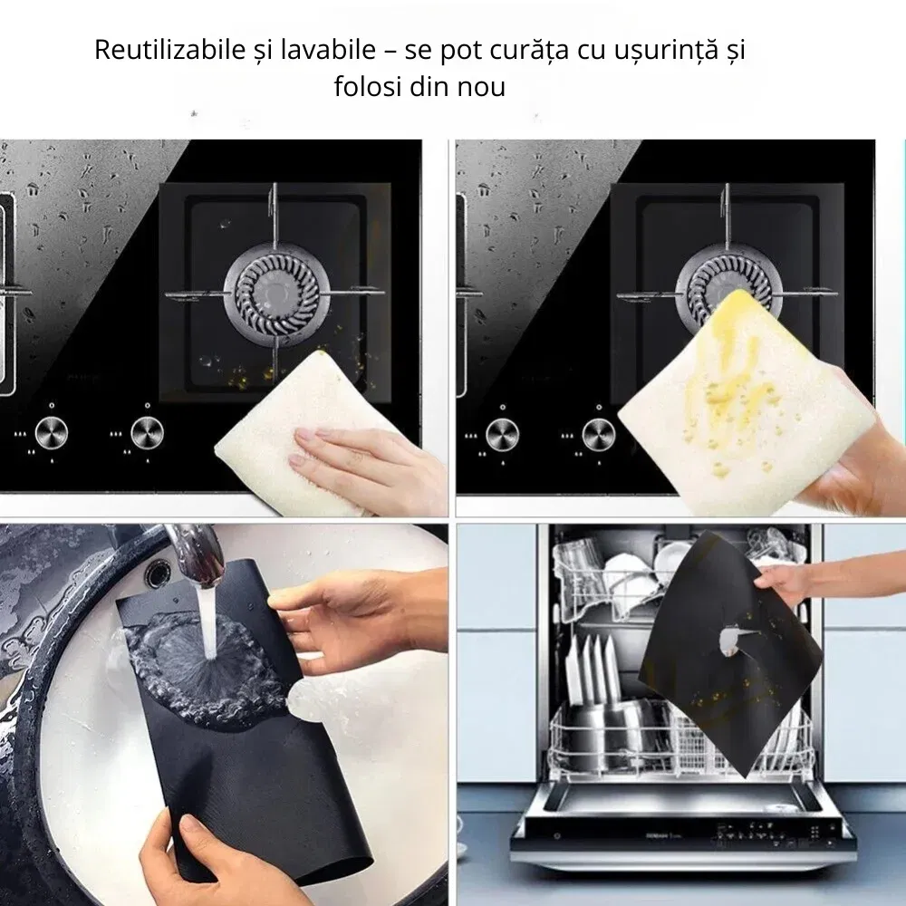 Set 4 folii teflon pentru aragaz reutilizabile si lavabile [5]
