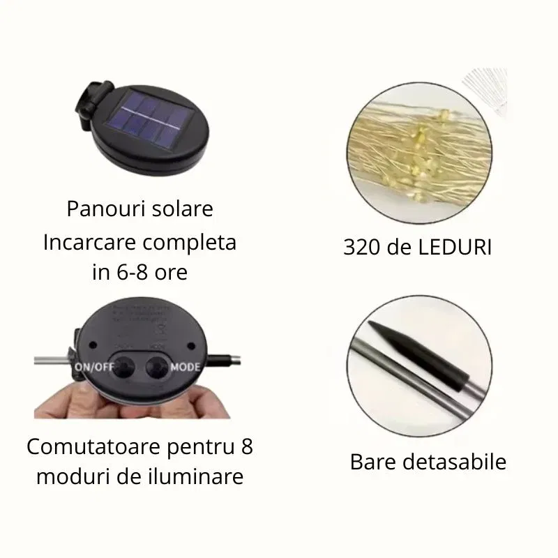 Set 4 lampi solare decorative cu 320 LED-uri, rezistente la apa, IP65 [8]