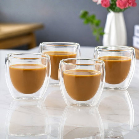 Cele mai noi - Set 4 Pahare Cafea cu Pereti Dubli 150 ml