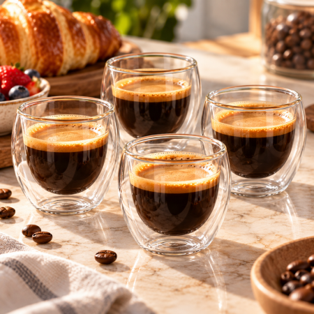 Cele mai noi - Set 4 Pahare Cafea cu Pereti Dubli 150 ml