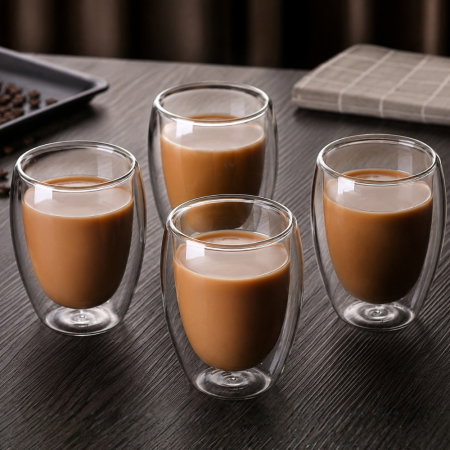 Cadouri de Casa Noua - Set 4 Pahare Cafea cu Pereti Dubli 350 ml