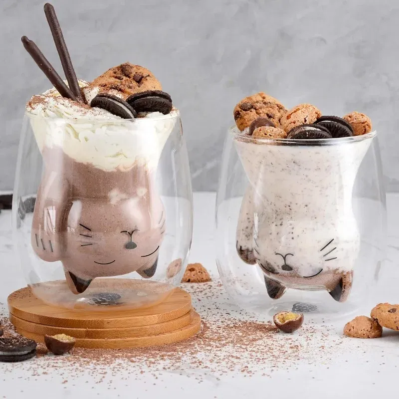 Cadouri de Baut - Set 4 Pahare cu Pereti Dubli Black Cat