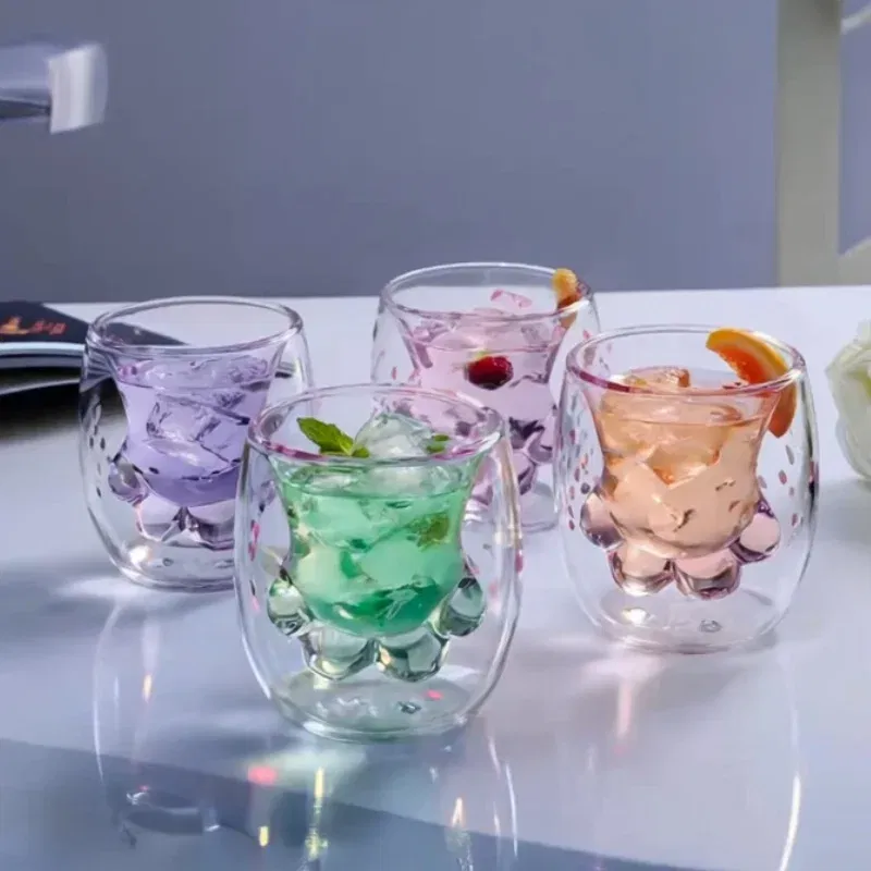 Cadouri pentru Iubita - Set 4 Pahare cu Pereti Dubli Kitty Paw
