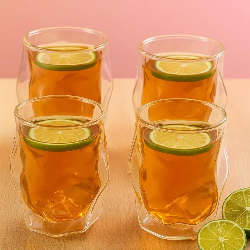 Cele mai noi - Set 4 Pahare cu Pereti Dubli Twisted