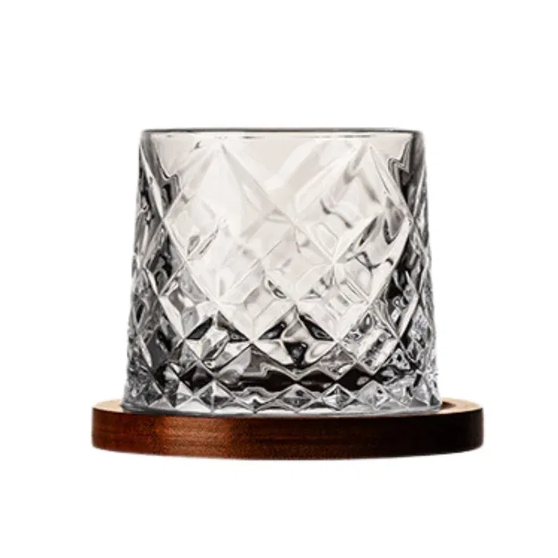 Set 4 Pahare whiskey Diamant cu baza din lemn [10]