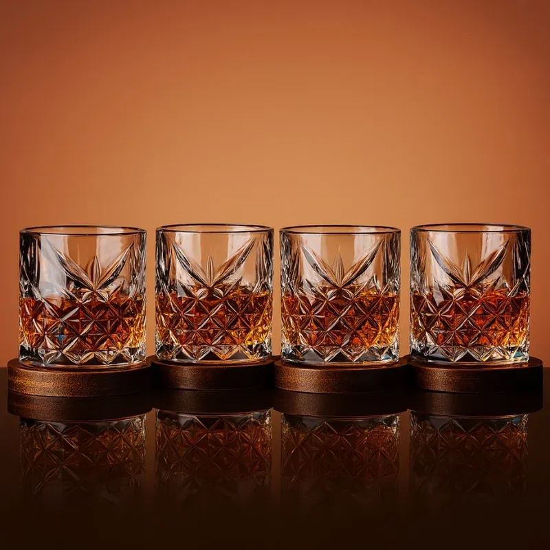 Cele mai noi - Set 4 Pahare whiskey Diamant cu baza din lemn